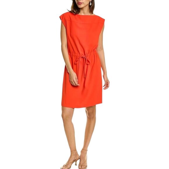Trina Turk Desert Willow Dress Sz 12 Orange Boatneck Drawstring Cinch Waist - Picture 1 of 7